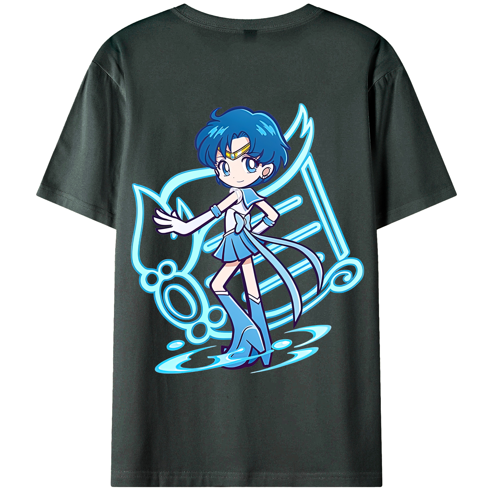（画像用） 美少女戦士セーラームーン 水野 亜美 みずの あみ Sailor Moon Mizuno Ami 綿100％ メンズ半袖Tシャツ（バックプリント） 通気性